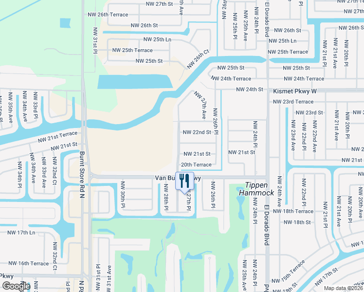 map of restaurants, bars, coffee shops, grocery stores, and more near 2728 Northwest 21st Terrace in Cape Coral
