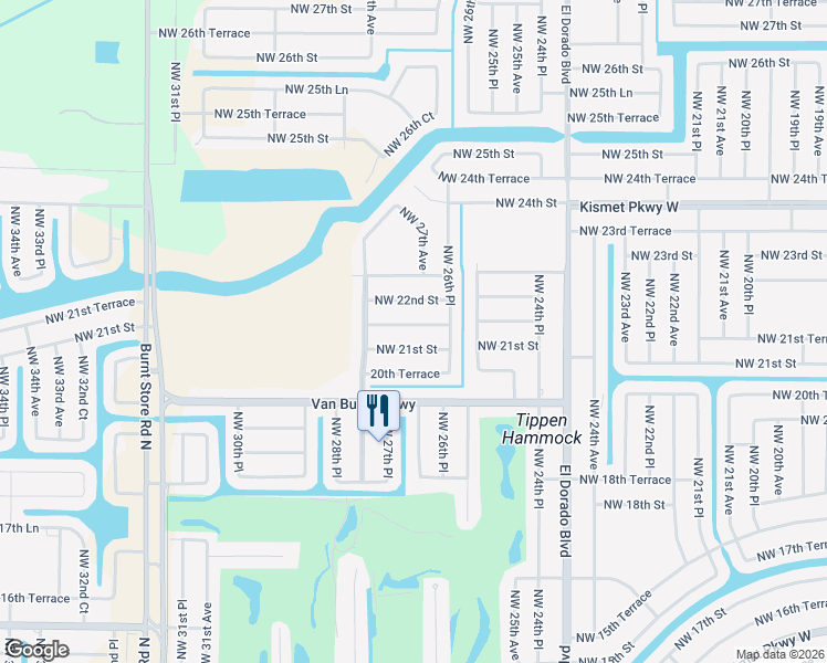 map of restaurants, bars, coffee shops, grocery stores, and more near 2704 Northwest 21st Terrace in Cape Coral