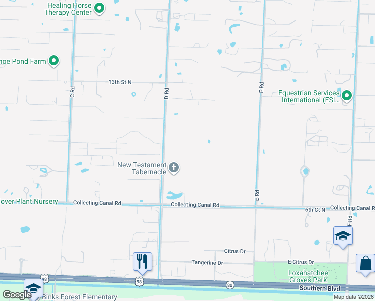 map of restaurants, bars, coffee shops, grocery stores, and more near 1044 D Road in Loxahatchee Groves
