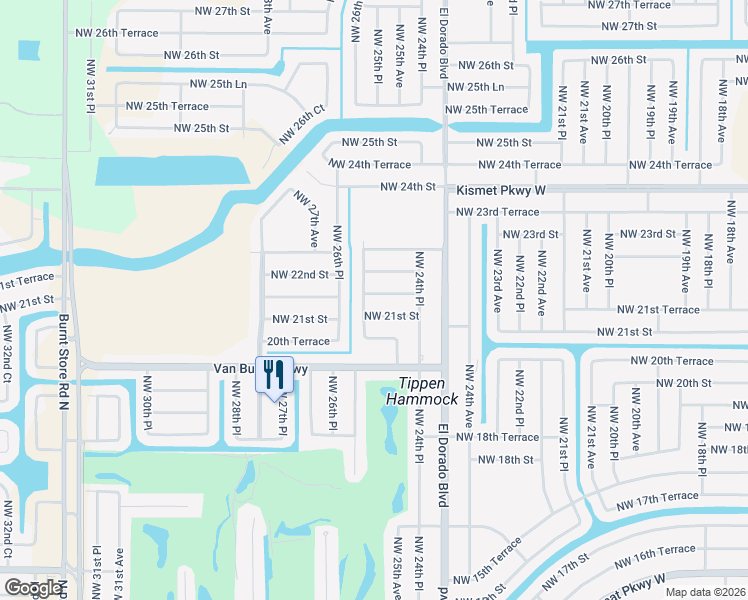 map of restaurants, bars, coffee shops, grocery stores, and more near 2459 Northwest 21st Street in Cape Coral