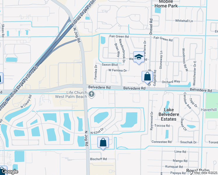 map of restaurants, bars, coffee shops, grocery stores, and more near 6288 Belvedere Road in West Palm Beach