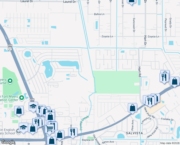 map of restaurants, bars, coffee shops, grocery stores, and more near 955 Strongbox Lane in North Fort Myers