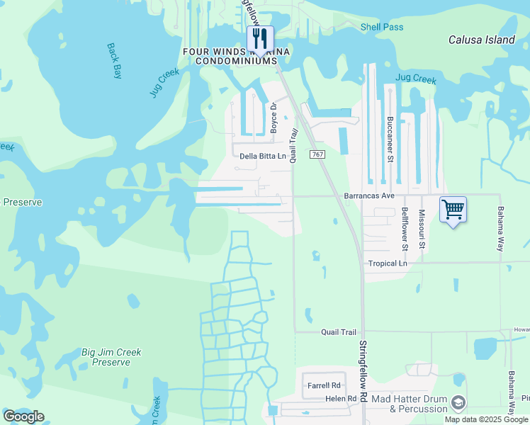 map of restaurants, bars, coffee shops, grocery stores, and more near 7911 Lobean Lane in Bokeelia