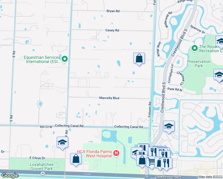 map of restaurants, bars, coffee shops, grocery stores, and more near 13090 Raymond Drive in Loxahatchee