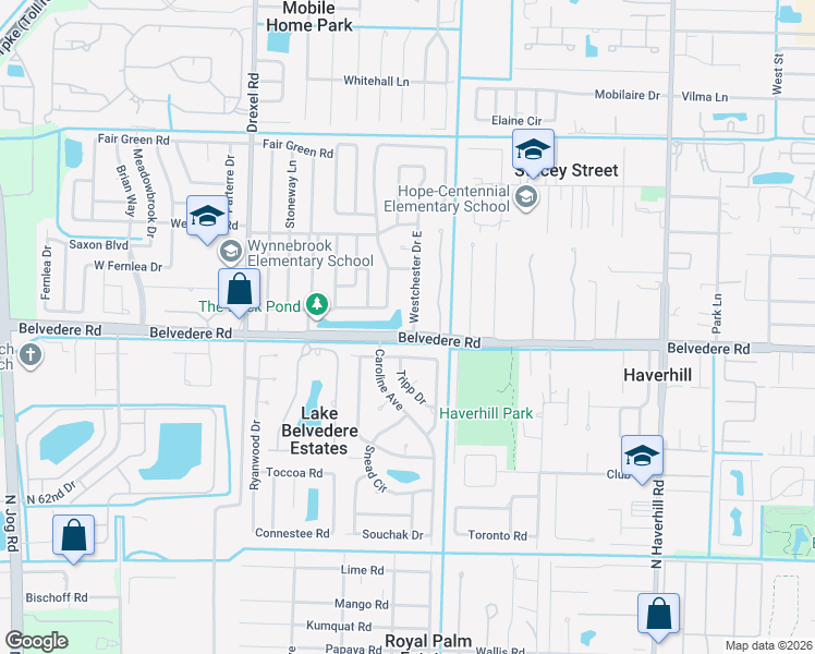 map of restaurants, bars, coffee shops, grocery stores, and more near 1031 Westchester Drive East in West Palm Beach