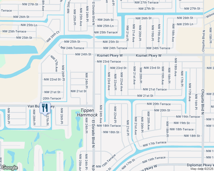 map of restaurants, bars, coffee shops, grocery stores, and more near 2115 Northwest 24th Avenue in Cape Coral