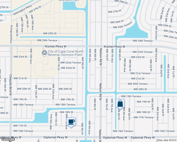 map of restaurants, bars, coffee shops, grocery stores, and more near 2115 Northwest 9th Place in Cape Coral