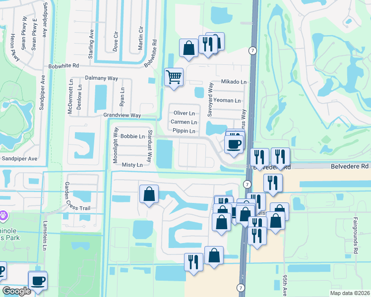map of restaurants, bars, coffee shops, grocery stores, and more near 1095 Sonata Way in Royal Palm Beach