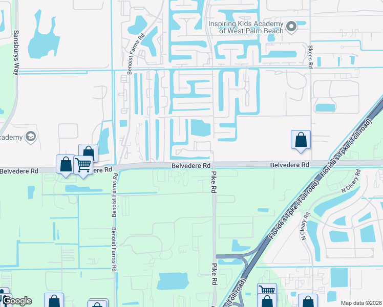 map of restaurants, bars, coffee shops, grocery stores, and more near 1055 Golden Lakes Boulevard in West Palm Beach