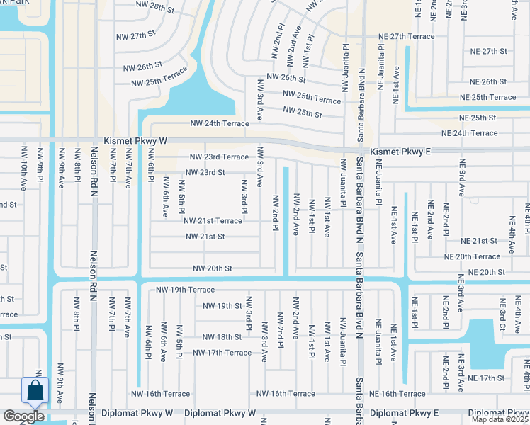map of restaurants, bars, coffee shops, grocery stores, and more near 2119 Northwest 3rd Avenue in Cape Coral