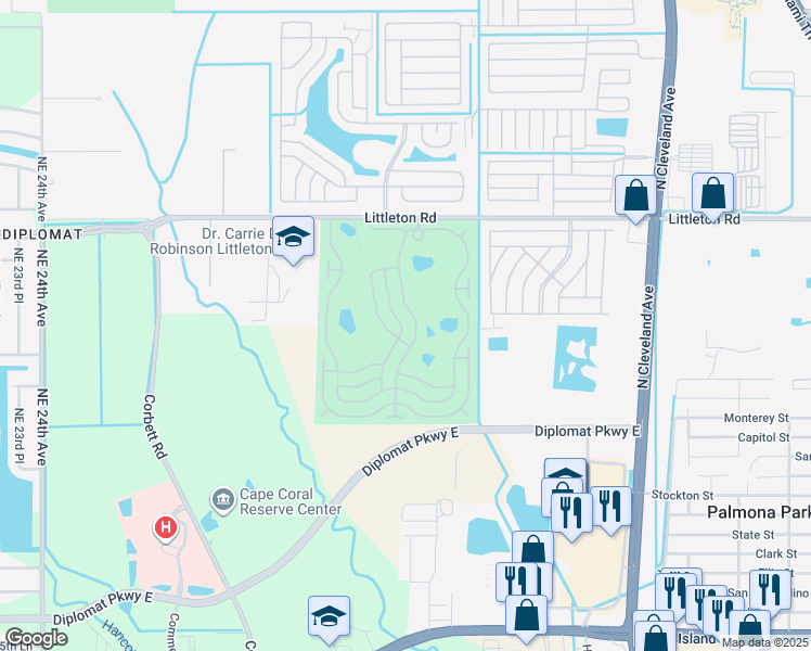 map of restaurants, bars, coffee shops, grocery stores, and more near 535 Palmer Boulevard in North Fort Myers