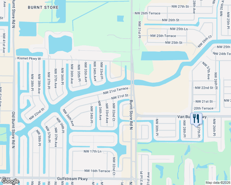 map of restaurants, bars, coffee shops, grocery stores, and more near 3220 Northwest 21st Street in Cape Coral