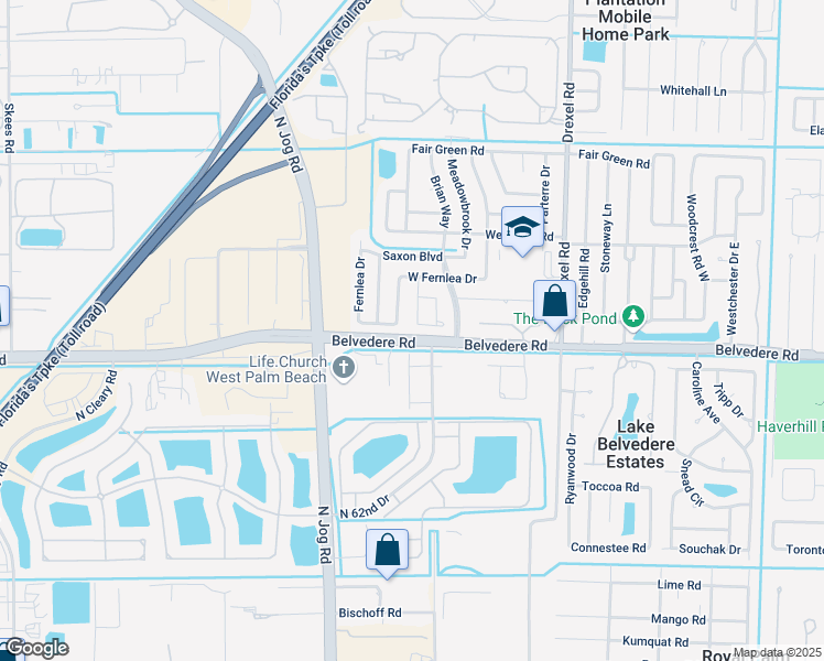 map of restaurants, bars, coffee shops, grocery stores, and more near 6288 Belvedere Road in West Palm Beach