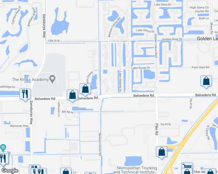 map of restaurants, bars, coffee shops, grocery stores, and more near 1056 Benoist Farms Road in West Palm Beach