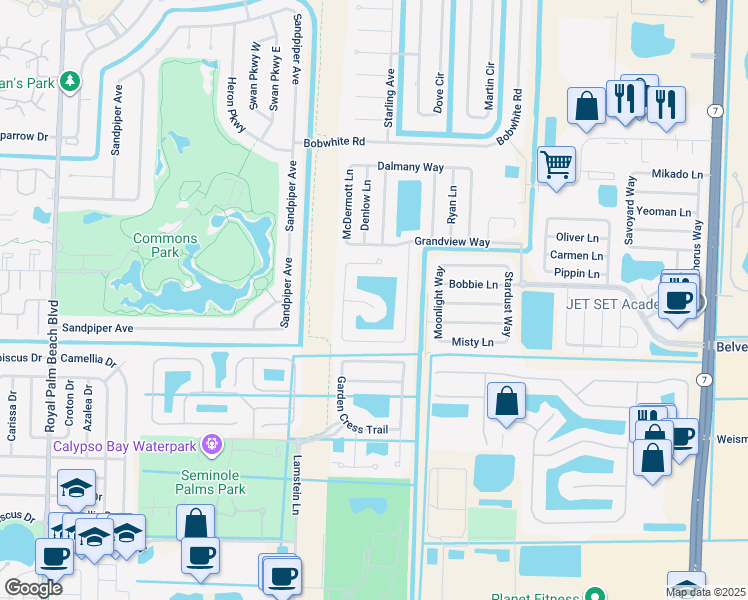 map of restaurants, bars, coffee shops, grocery stores, and more near 1013 Grandview Circle in Royal Palm Beach