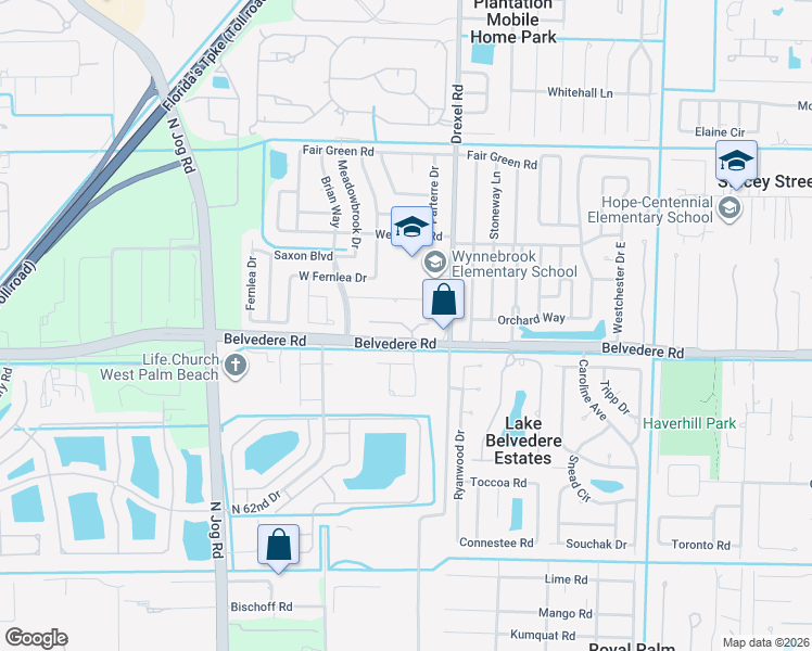 map of restaurants, bars, coffee shops, grocery stores, and more near 6068 Camp Lee Road in West Palm Beach