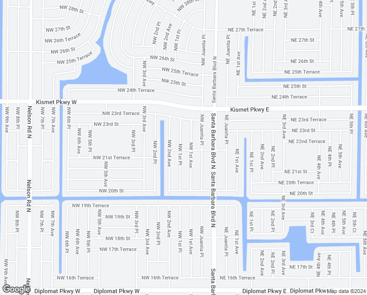 map of restaurants, bars, coffee shops, grocery stores, and more near 2201 Northwest 1st Place in Cape Coral