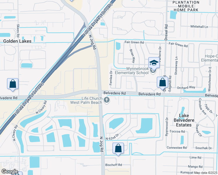 map of restaurants, bars, coffee shops, grocery stores, and more near 1095 Fernlea Drive in West Palm Beach