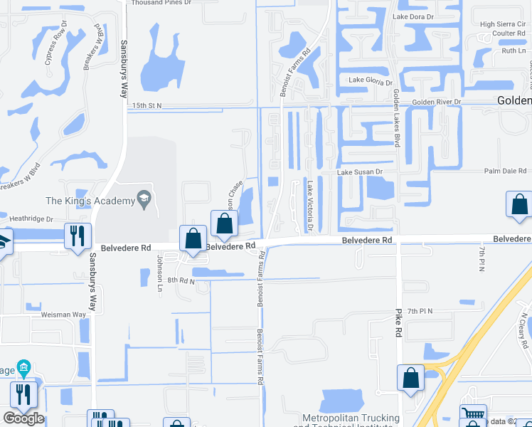map of restaurants, bars, coffee shops, grocery stores, and more near 1089 Benoist Farms Road in West Palm Beach