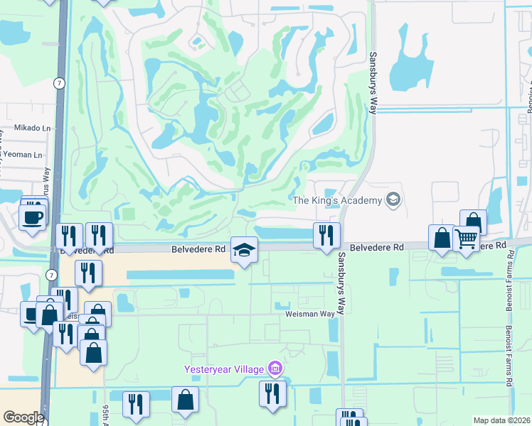 map of restaurants, bars, coffee shops, grocery stores, and more near 9333 Heathridge Drive in West Palm Beach