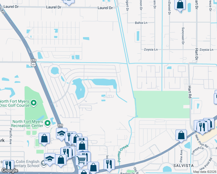 map of restaurants, bars, coffee shops, grocery stores, and more near 824 Calamondin Court in North Fort Myers