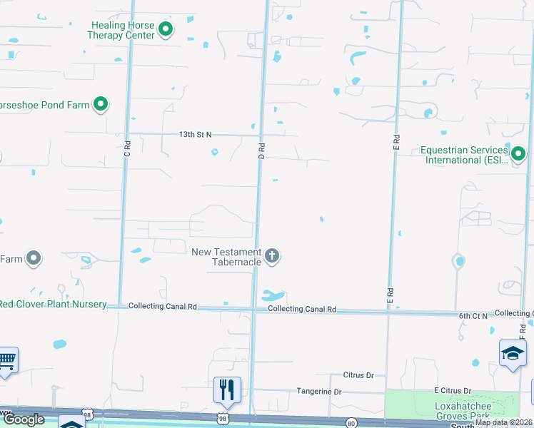 map of restaurants, bars, coffee shops, grocery stores, and more near 1100 D Road in Loxahatchee
