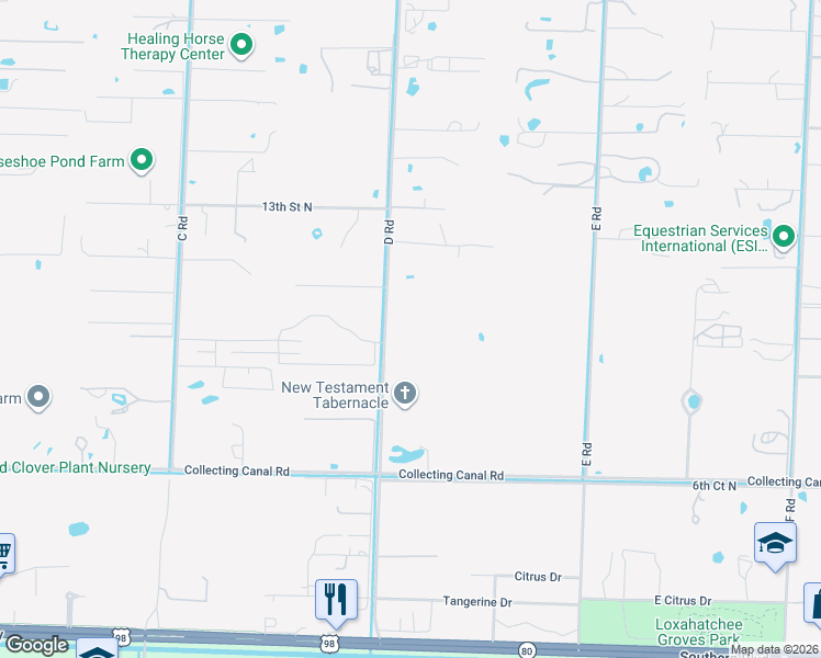 map of restaurants, bars, coffee shops, grocery stores, and more near 1100 D Road in Loxahatchee