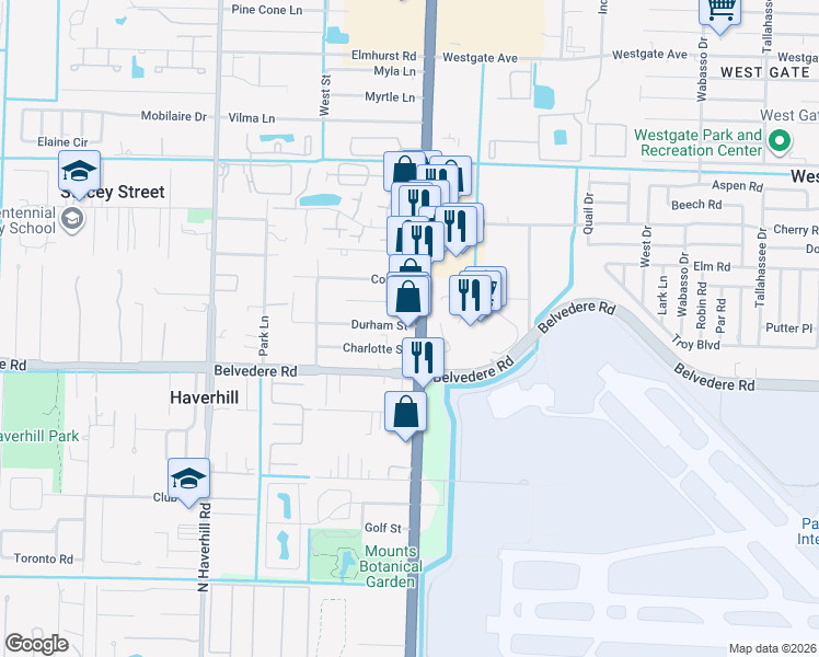 map of restaurants, bars, coffee shops, grocery stores, and more near 1099 North Military Trail in Haverhill