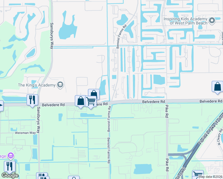 map of restaurants, bars, coffee shops, grocery stores, and more near 1089 Benoist Farms Road in West Palm Beach