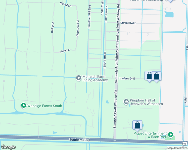 map of restaurants, bars, coffee shops, grocery stores, and more near 16889 Harlena Drive West in Loxahatchee