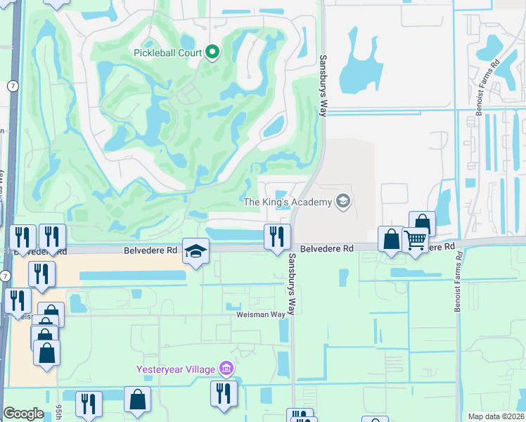 map of restaurants, bars, coffee shops, grocery stores, and more near 1030 Lytham Court in West Palm Beach