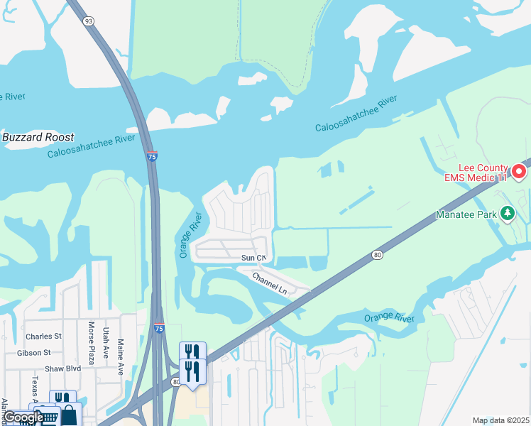 map of restaurants, bars, coffee shops, grocery stores, and more near 2nd Street in Fort Myers