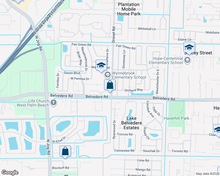 map of restaurants, bars, coffee shops, grocery stores, and more near 1077 Drexel Road in West Palm Beach