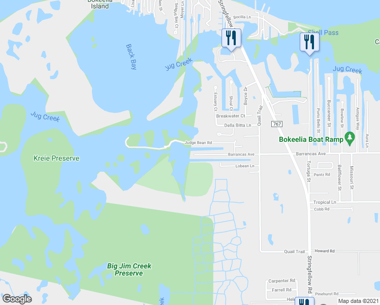 map of restaurants, bars, coffee shops, grocery stores, and more near 8106 Barrancas Avenue in Bokeelia