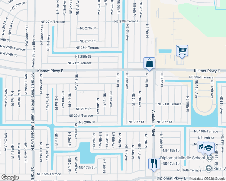 map of restaurants, bars, coffee shops, grocery stores, and more near 2211 Northeast 5th Avenue in Cape Coral