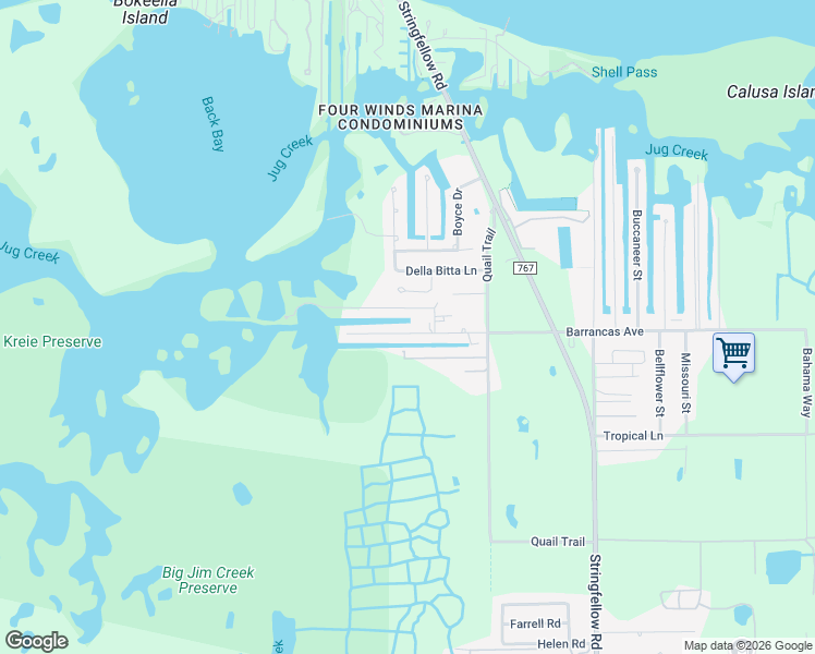 map of restaurants, bars, coffee shops, grocery stores, and more near 7970 Barrancas Avenue in Bokeelia