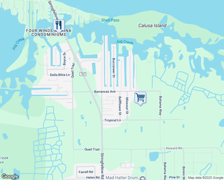 map of restaurants, bars, coffee shops, grocery stores, and more near 7400 Barrancas Avenue in Bokeelia