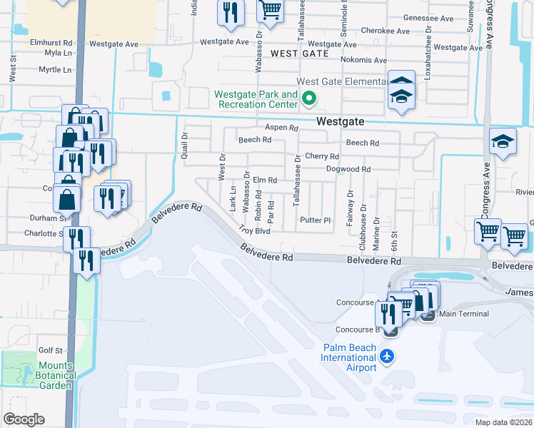 map of restaurants, bars, coffee shops, grocery stores, and more near 2345 Par Road in West Palm Beach
