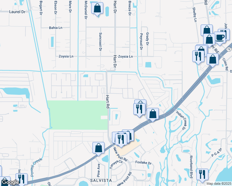 map of restaurants, bars, coffee shops, grocery stores, and more near 15854 Placid Point Drive in North Fort Myers