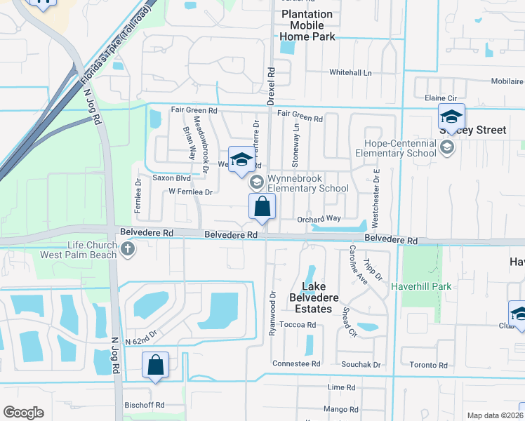 map of restaurants, bars, coffee shops, grocery stores, and more near 1089 Drexel Road in West Palm Beach