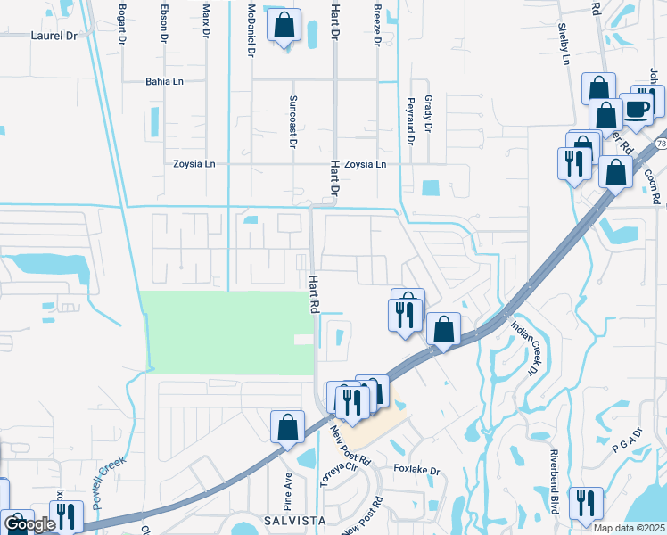 map of restaurants, bars, coffee shops, grocery stores, and more near 15854 Placid Point Drive in North Fort Myers