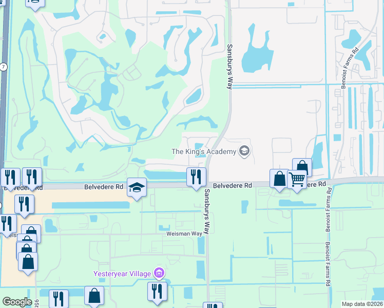 map of restaurants, bars, coffee shops, grocery stores, and more near 1030 Lytham Court in West Palm Beach