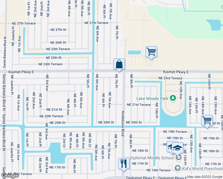 map of restaurants, bars, coffee shops, grocery stores, and more near 2212 Northeast 7th Place in Cape Coral