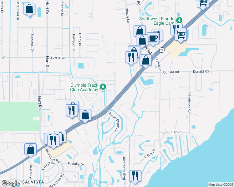 map of restaurants, bars, coffee shops, grocery stores, and more near 2110 Twin Brooks Rd in North Fort Myers