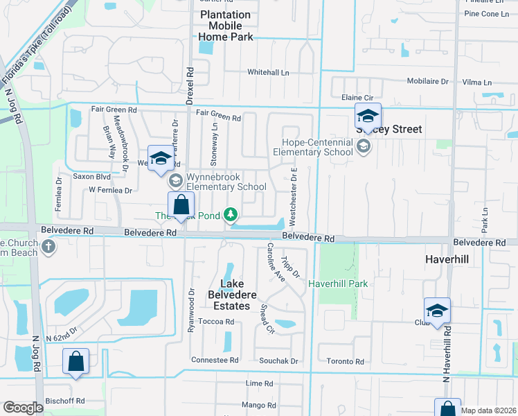 map of restaurants, bars, coffee shops, grocery stores, and more near 1111 Woodbine Rd in West Palm Beach