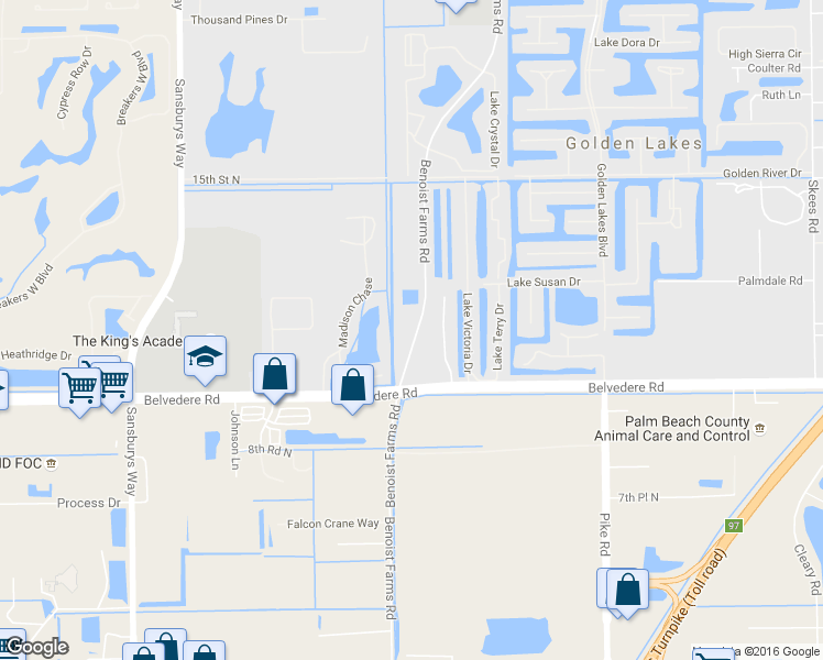 map of restaurants, bars, coffee shops, grocery stores, and more near 1101 Benoist Farms Road in West Palm Beach