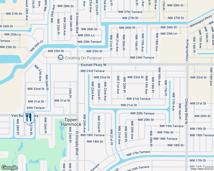 map of restaurants, bars, coffee shops, grocery stores, and more near 2145 Northwest 22nd Avenue in Cape Coral