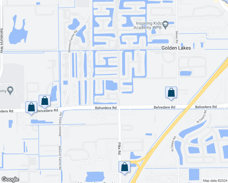 map of restaurants, bars, coffee shops, grocery stores, and more near 1165 Golden Lakes Boulevard in Royal Palm Beach