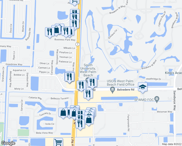 map of restaurants, bars, coffee shops, grocery stores, and more near 1101 Sand Drift Way in West Palm Beach