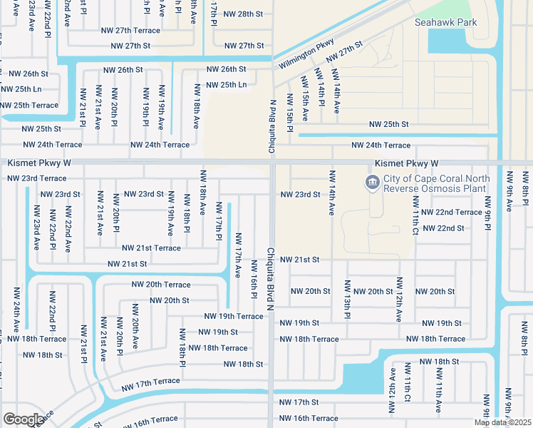 map of restaurants, bars, coffee shops, grocery stores, and more near 2136 Chiquita Boulevard North in Cape Coral